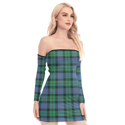 Morrison Ancient Tartan Plaid Off-Shoulder Back Lace-Up Dress