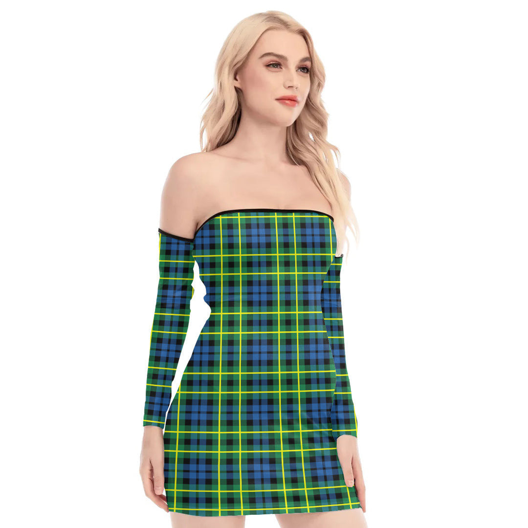 Campbell of Breadalbane Ancient Tartan Plaid Off-Shoulder Back Lace-Up Dress