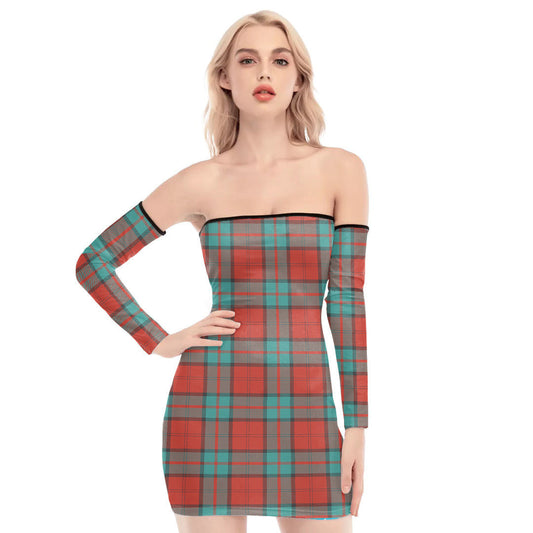 Dunbar Ancient Tartan Plaid Off-Shoulder Back Lace-Up Dress