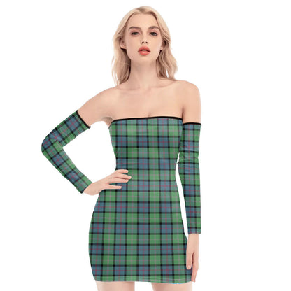 MacThomas Ancient Tartan Plaid Off-Shoulder Back Lace-Up Dress