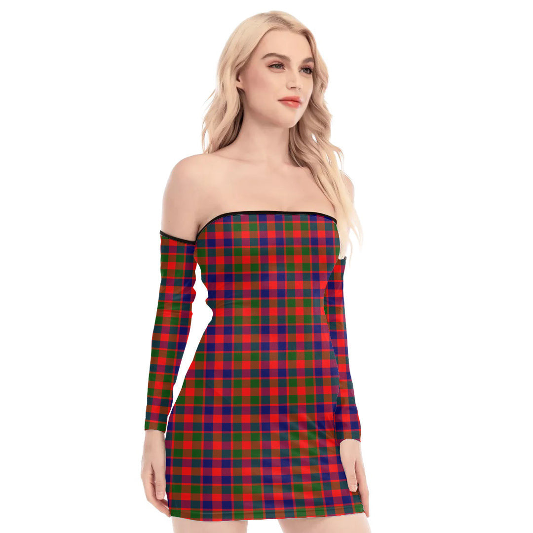 Gow Modern Tartan Plaid Off-Shoulder Back Lace-Up Dress