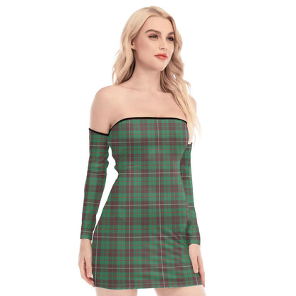 MacKinnon Hunting Ancient Tartan Plaid Off-Shoulder Back Lace-Up Dress