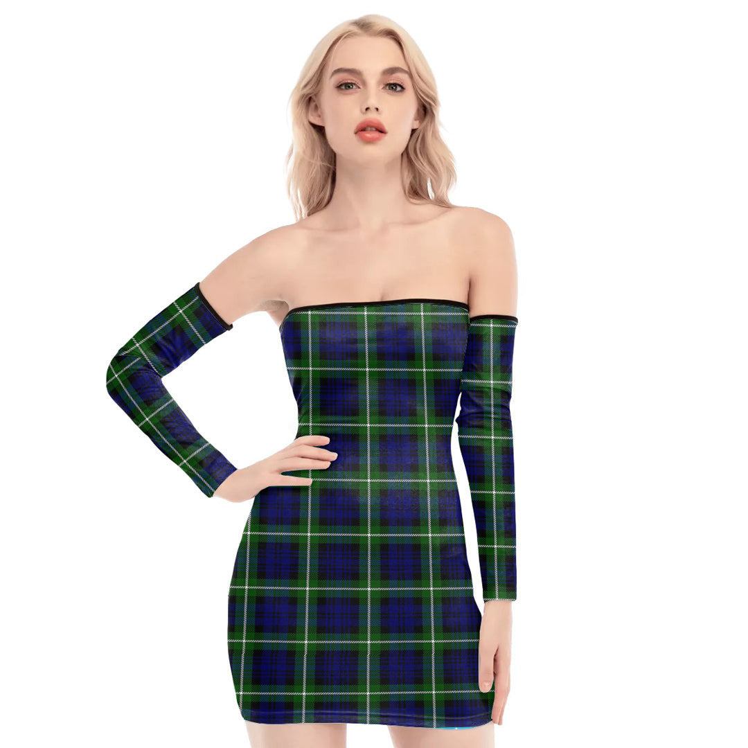 Lamont Modern Tartan Plaid Off-Shoulder Back Lace-Up Dress