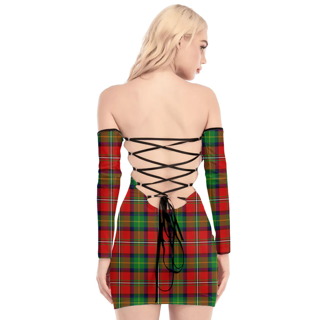 Boyd Modern Tartan Plaid Off-Shoulder Back Lace-Up Dress