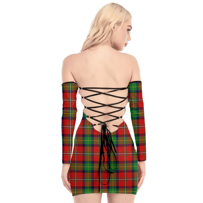 Boyd Modern Tartan Plaid Off-Shoulder Back Lace-Up Dress