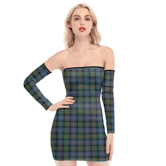 Cameron of Erracht Ancient Tartan Plaid Off-Shoulder Back Lace-Up Dress