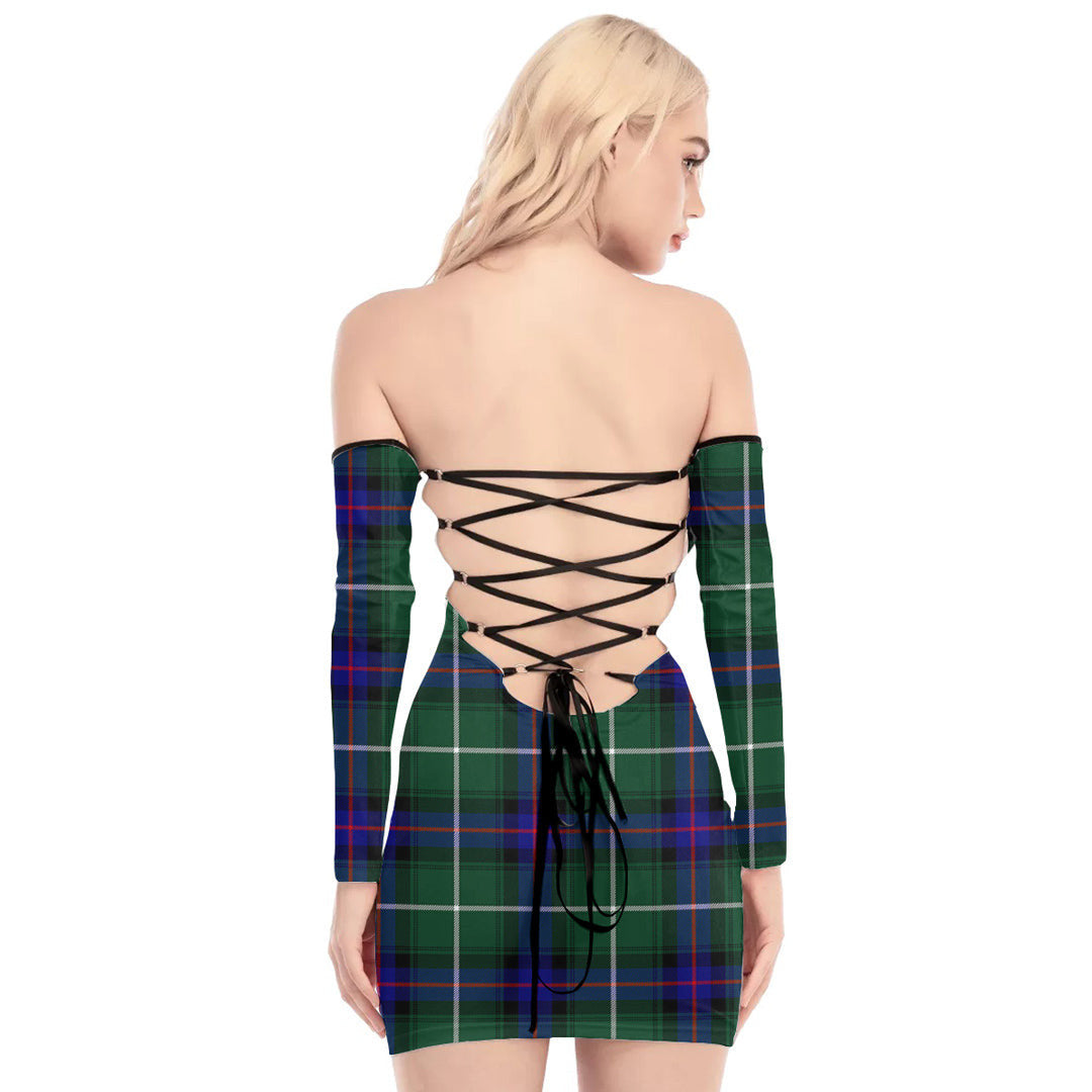 MacDonald of the Isles Hunting Modern Tartan Plaid Off-Shoulder Back Lace-Up Dress