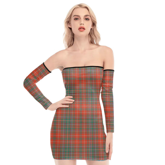 MacDougall Ancient Tartan Plaid Off-Shoulder Back Lace-Up Dress