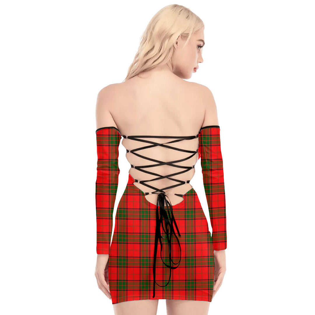 Adair Tartan Plaid Off-Shoulder Back Lace-Up Dress