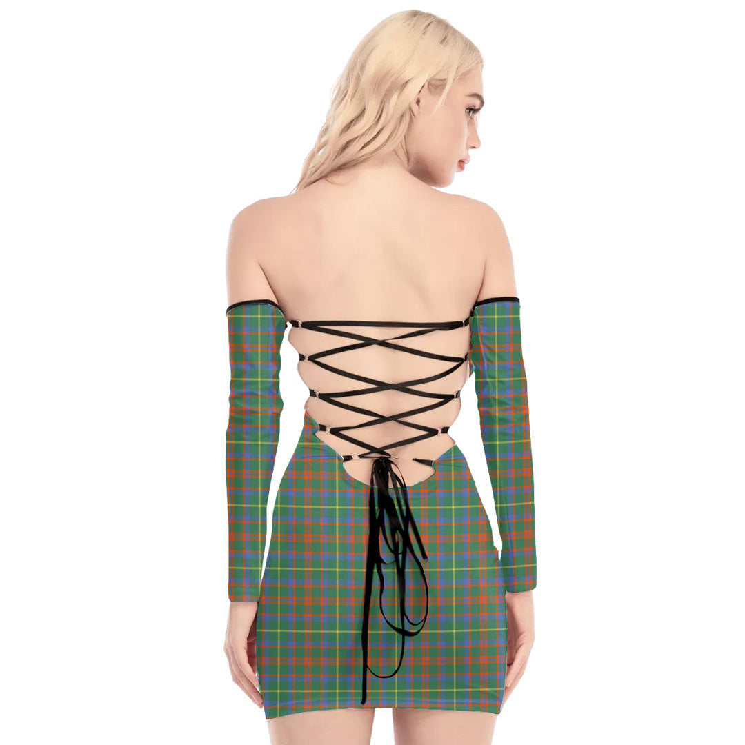 MacKintosh Hunting Ancient Tartan Plaid Off-Shoulder Back Lace-Up Dress