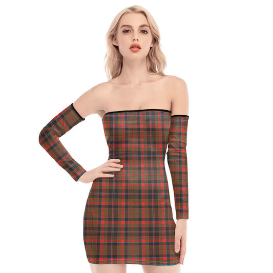 Cumming Hunting Weathered Tartan Plaid Off-Shoulder Back Lace-Up Dress