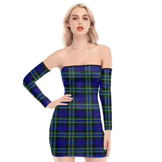 Arbuthnot Modern Tartan Plaid Off-Shoulder Back Lace-Up Dress