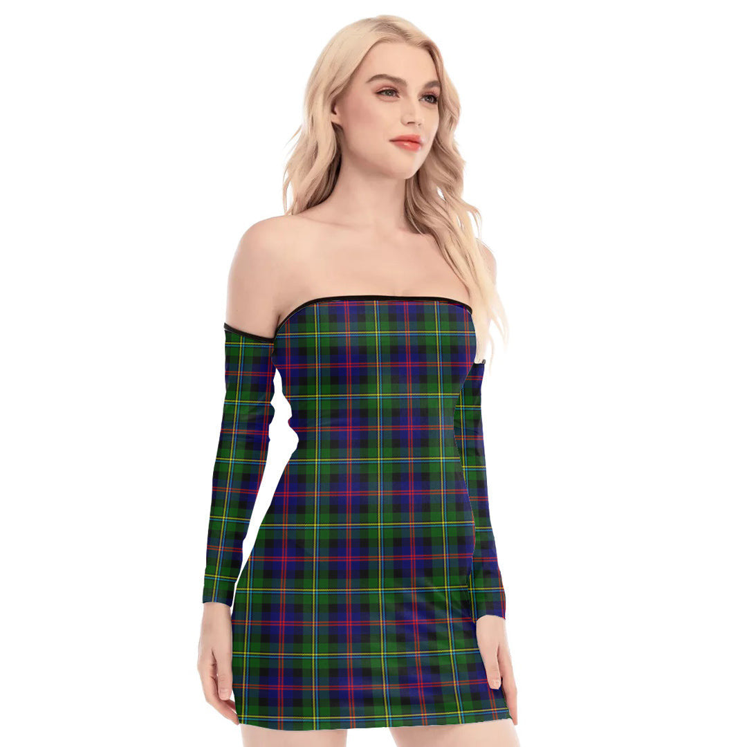 Malcolm Modern Tartan Plaid Off-Shoulder Back Lace-Up Dress