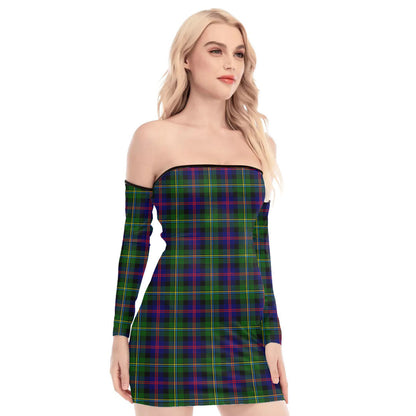 Malcolm Modern Tartan Plaid Off-Shoulder Back Lace-Up Dress