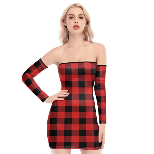 Rob Roy MacGregor Modern Tartan Plaid Off-Shoulder Back Lace-Up Dress