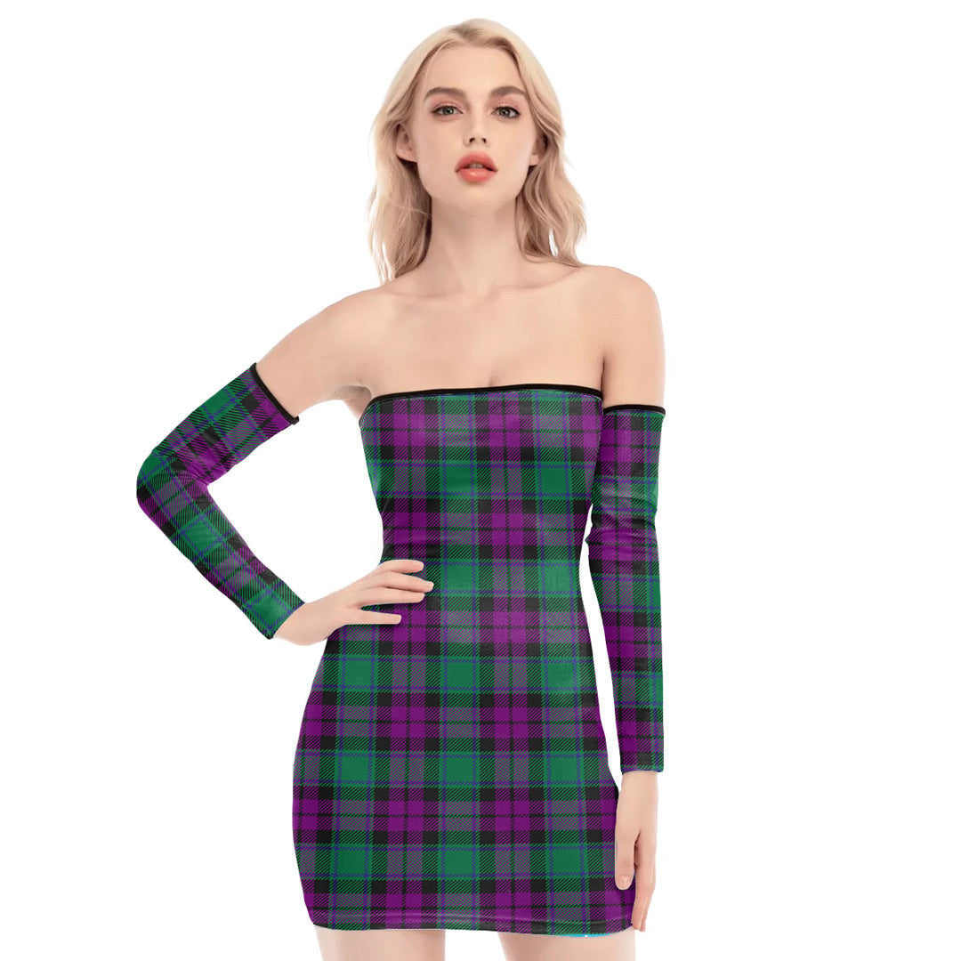 MacArthur Milton Tartan Plaid Off-Shoulder Back Lace-Up Dress