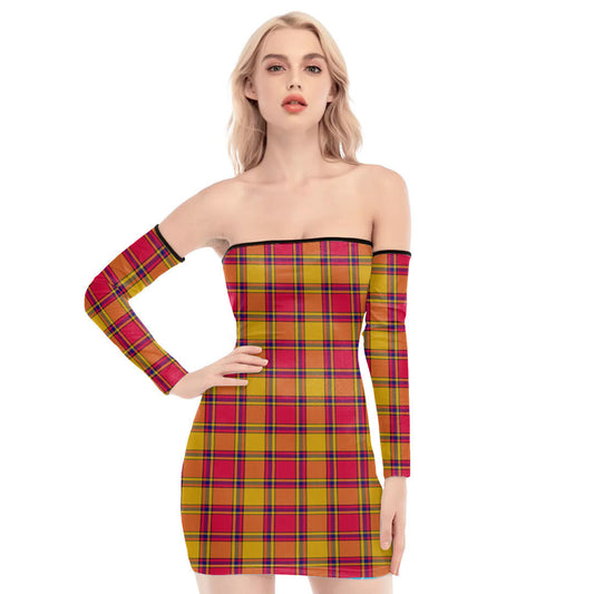 Scrymgeour Tartan Plaid Off-Shoulder Back Lace-Up Dress