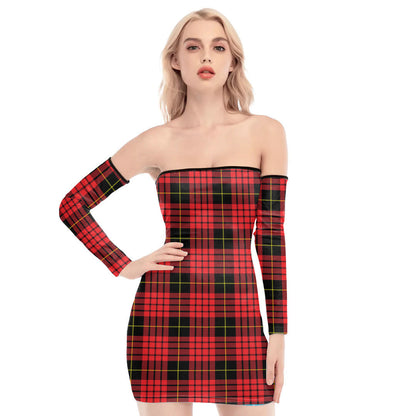 MacQueen Modern Tartan Plaid Off-Shoulder Back Lace-Up Dress