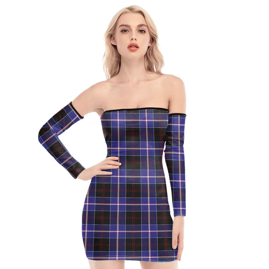 Dunlop Modern Tartan Plaid Off-Shoulder Back Lace-Up Dress