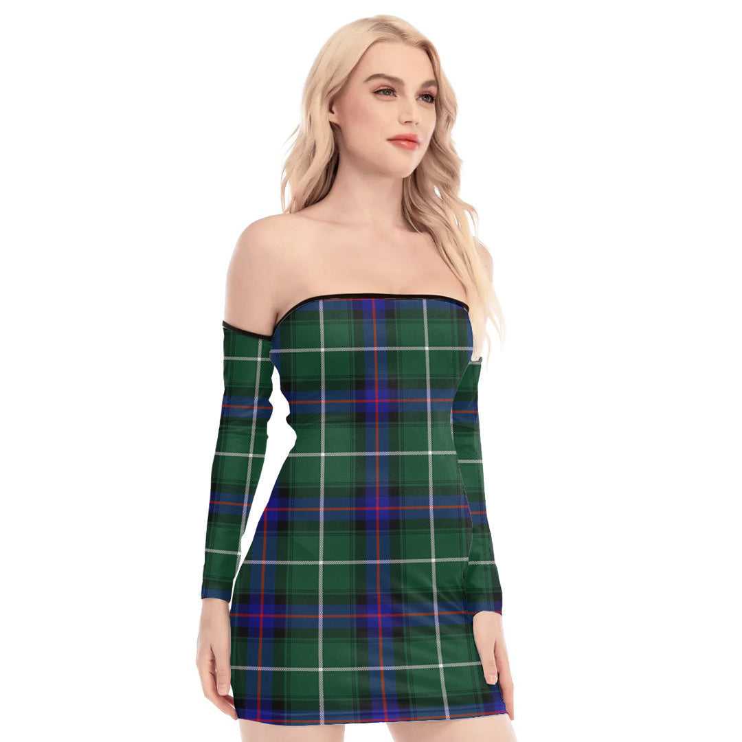 MacDonald of the Isles Hunting Modern Tartan Plaid Off-Shoulder Back Lace-Up Dress