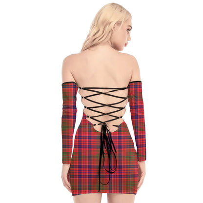 Lumsden Modern Tartan Plaid Off-Shoulder Back Lace-Up Dress