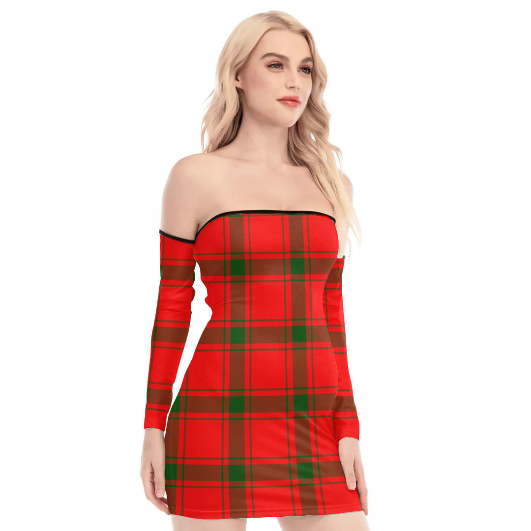 MacDonald of Sleat Tartan Plaid Off-Shoulder Back Lace-Up Dress