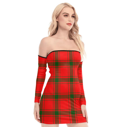 MacDonald of Sleat Tartan Plaid Off-Shoulder Back Lace-Up Dress