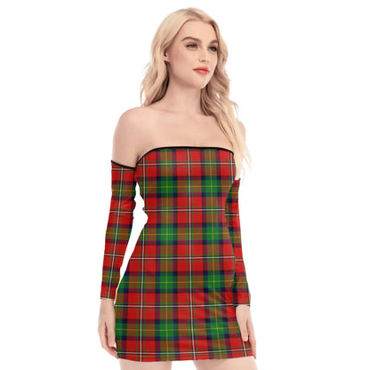 Boyd Modern Tartan Plaid Off-Shoulder Back Lace-Up Dress