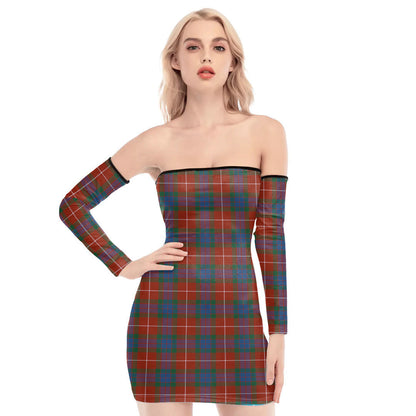 Fraser Ancient Tartan Plaid Off-Shoulder Back Lace-Up Dress