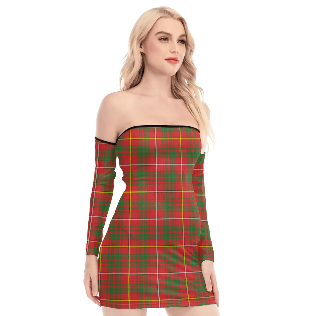 Bruce Modern Tartan Plaid Off-Shoulder Back Lace-Up Dress