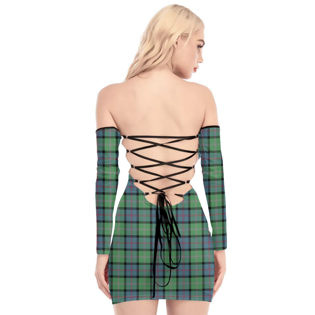 MacThomas Ancient Tartan Plaid Off-Shoulder Back Lace-Up Dress