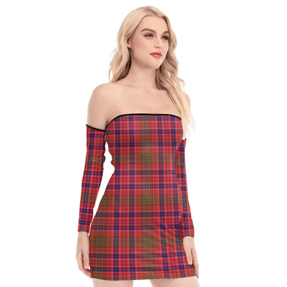 Lumsden Modern Tartan Plaid Off-Shoulder Back Lace-Up Dress