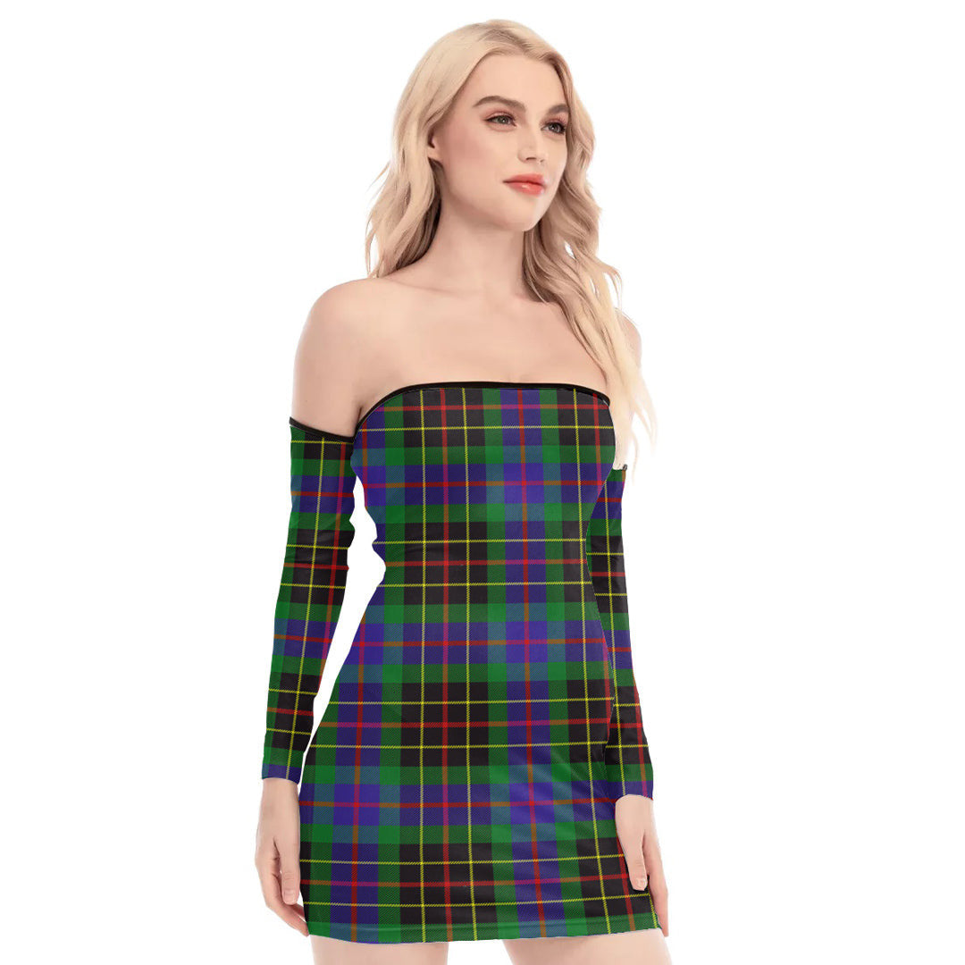 Brodie Hunting Modern Tartan Plaid Off-Shoulder Back Lace-Up Dress