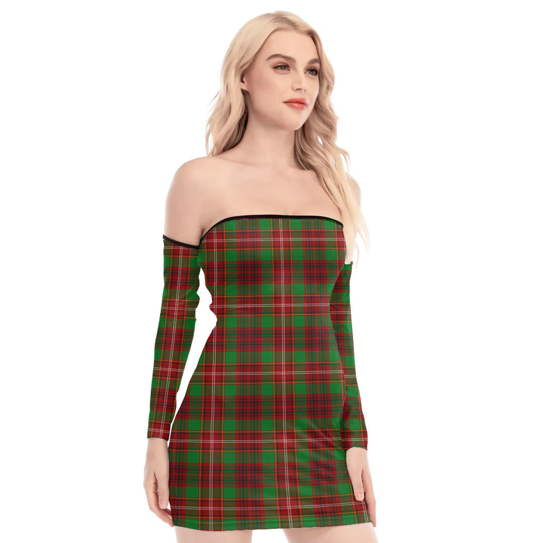 Ainslie Tartan Plaid Off-Shoulder Back Lace-Up Dress