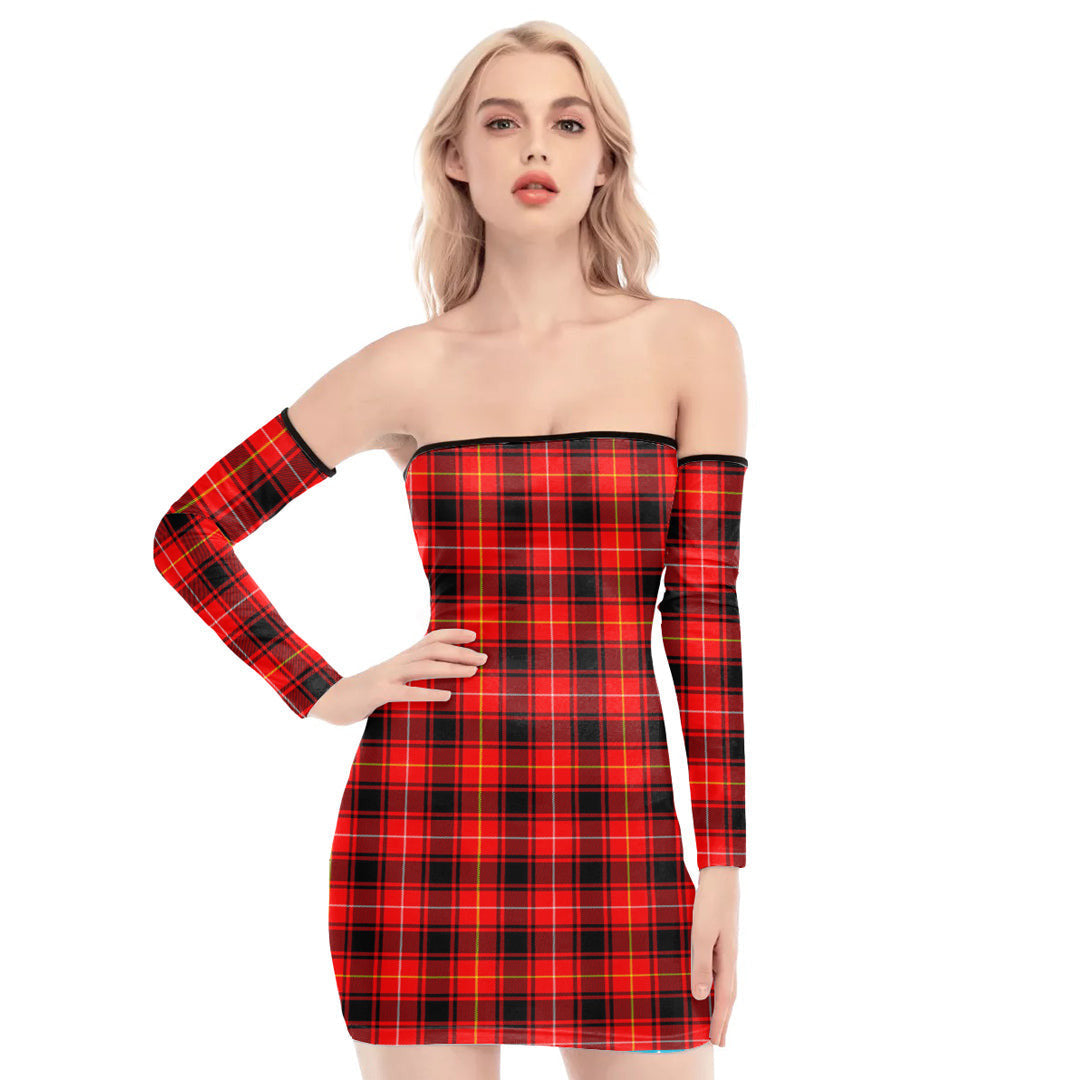 MacIver Modern Tartan Plaid Off-Shoulder Back Lace-Up Dress