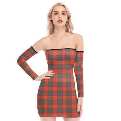 MacNab Ancient Tartan Plaid Off-Shoulder Back Lace-Up Dress