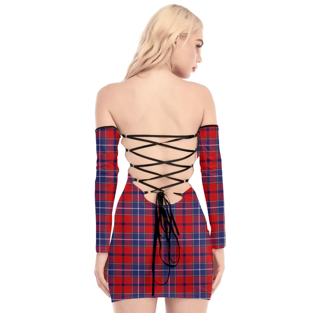 Wishart Dress Tartan Plaid Off-Shoulder Back Lace-Up Dress