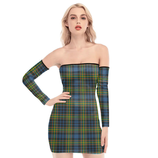 MacLellan Ancient Tartan Plaid Off-Shoulder Back Lace-Up Dress