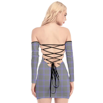 Sir Walter Scott Tartan Plaid Off-Shoulder Back Lace-Up Dress