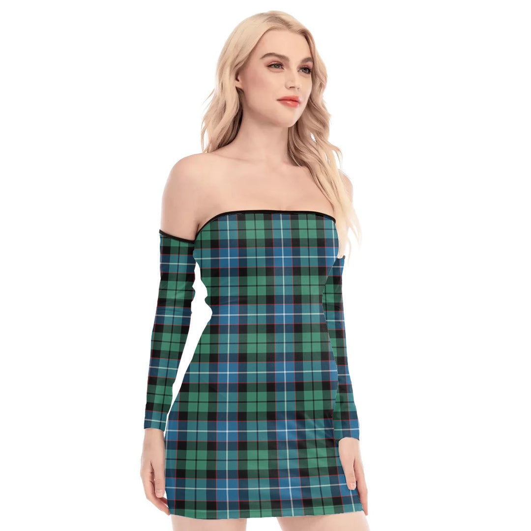 Galbraith Ancient Tartan Plaid Off-Shoulder Back Lace-Up Dress