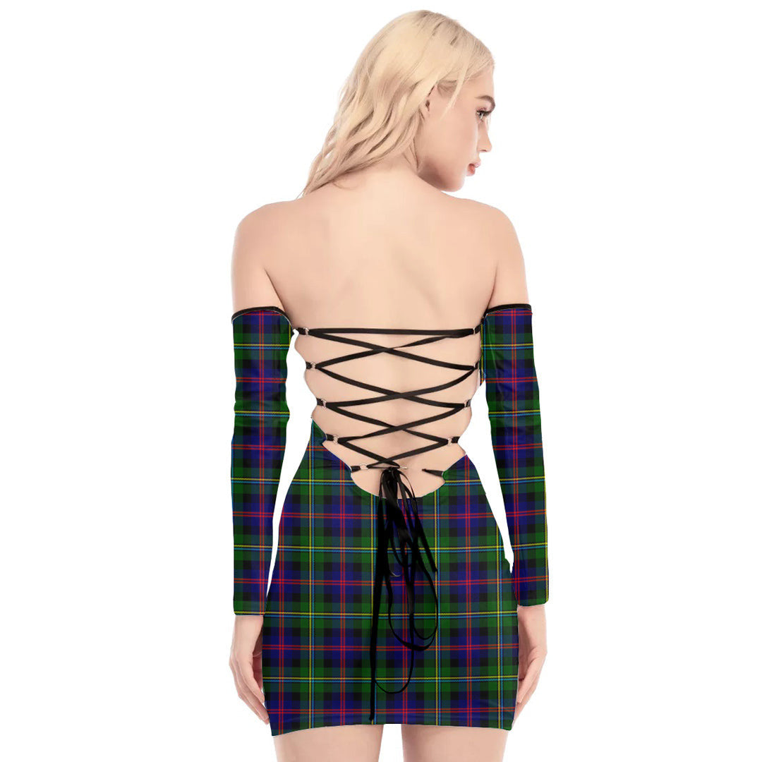 Malcolm Modern Tartan Plaid Off-Shoulder Back Lace-Up Dress