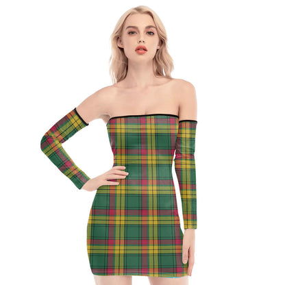 MacMillan Old Ancient Tartan Plaid Off-Shoulder Back Lace-Up Dress