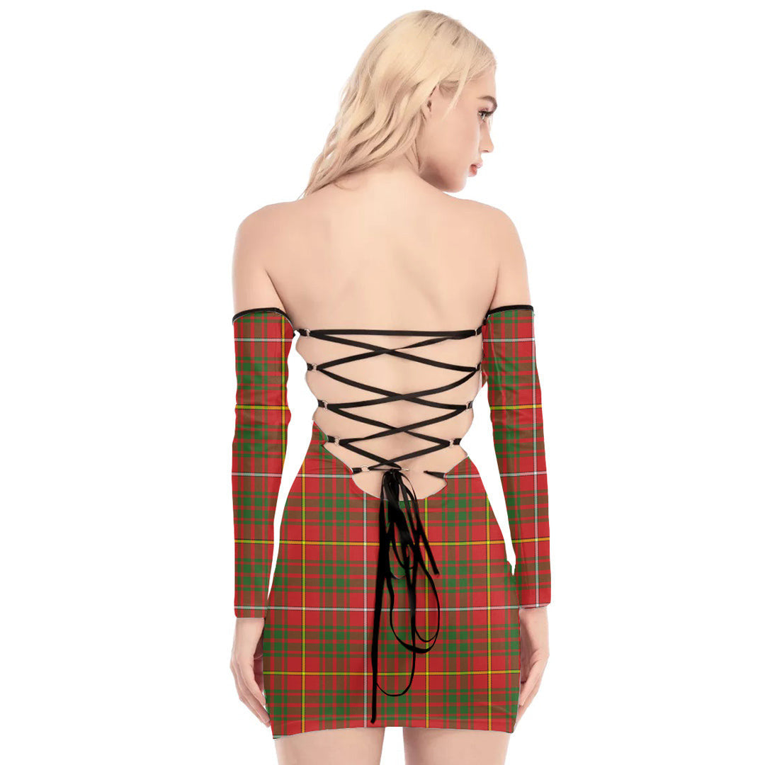 Bruce Modern Tartan Plaid Off-Shoulder Back Lace-Up Dress