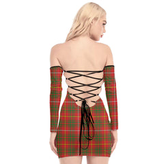 Bruce Modern Tartan Plaid Off-Shoulder Back Lace-Up Dress