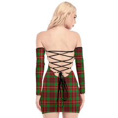 Ainslie Tartan Plaid Off-Shoulder Back Lace-Up Dress