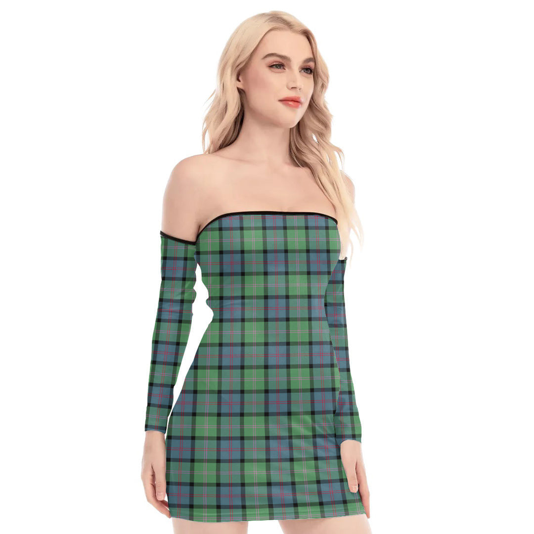 MacThomas Ancient Tartan Plaid Off-Shoulder Back Lace-Up Dress