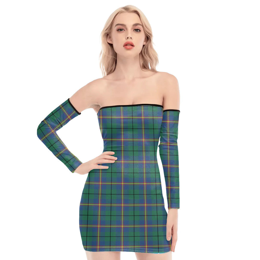 Carmichael Ancient Tartan Plaid Off-Shoulder Back Lace-Up Dress