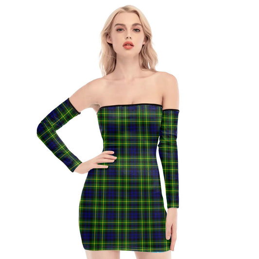 Campbell of Breadalbane Modern Tartan Plaid Off-Shoulder Back Lace-Up Dress