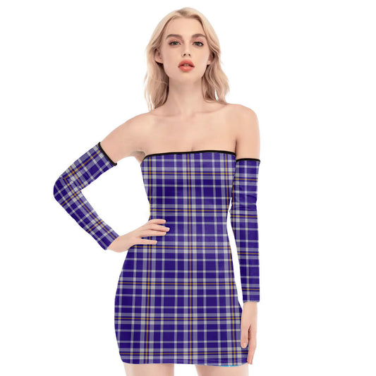 Ochterlony Tartan Plaid Off-Shoulder Back Lace-Up Dress