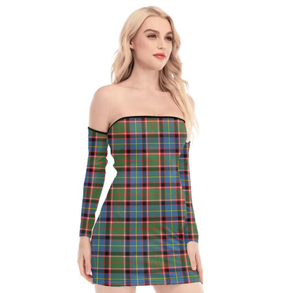 Stirling Bannockburn District Tartan Plaid Off-Shoulder Back Lace-Up Dress